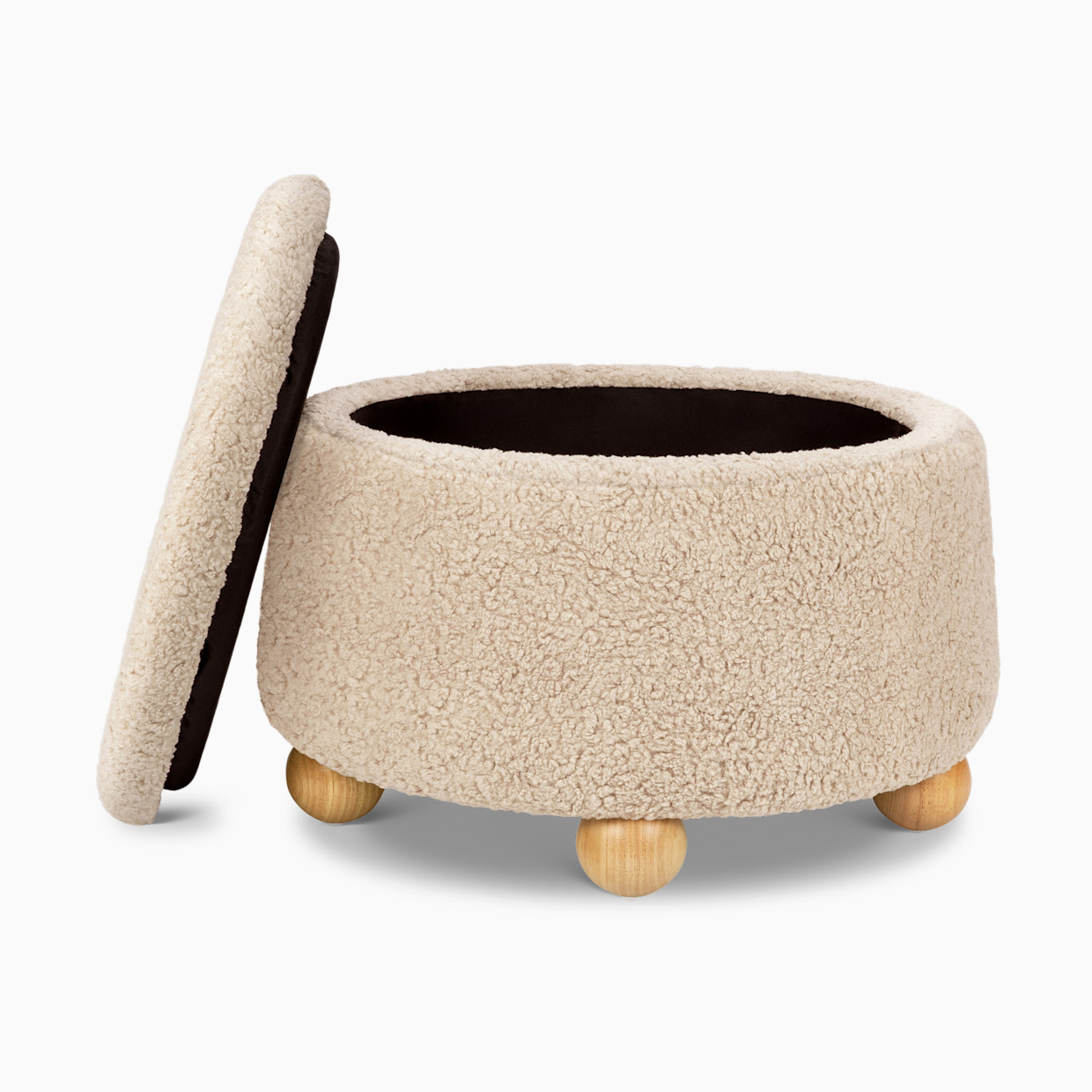 Namesake Tuffet Storage Ottoman - Chai Shearling With Honey Ball Feet.