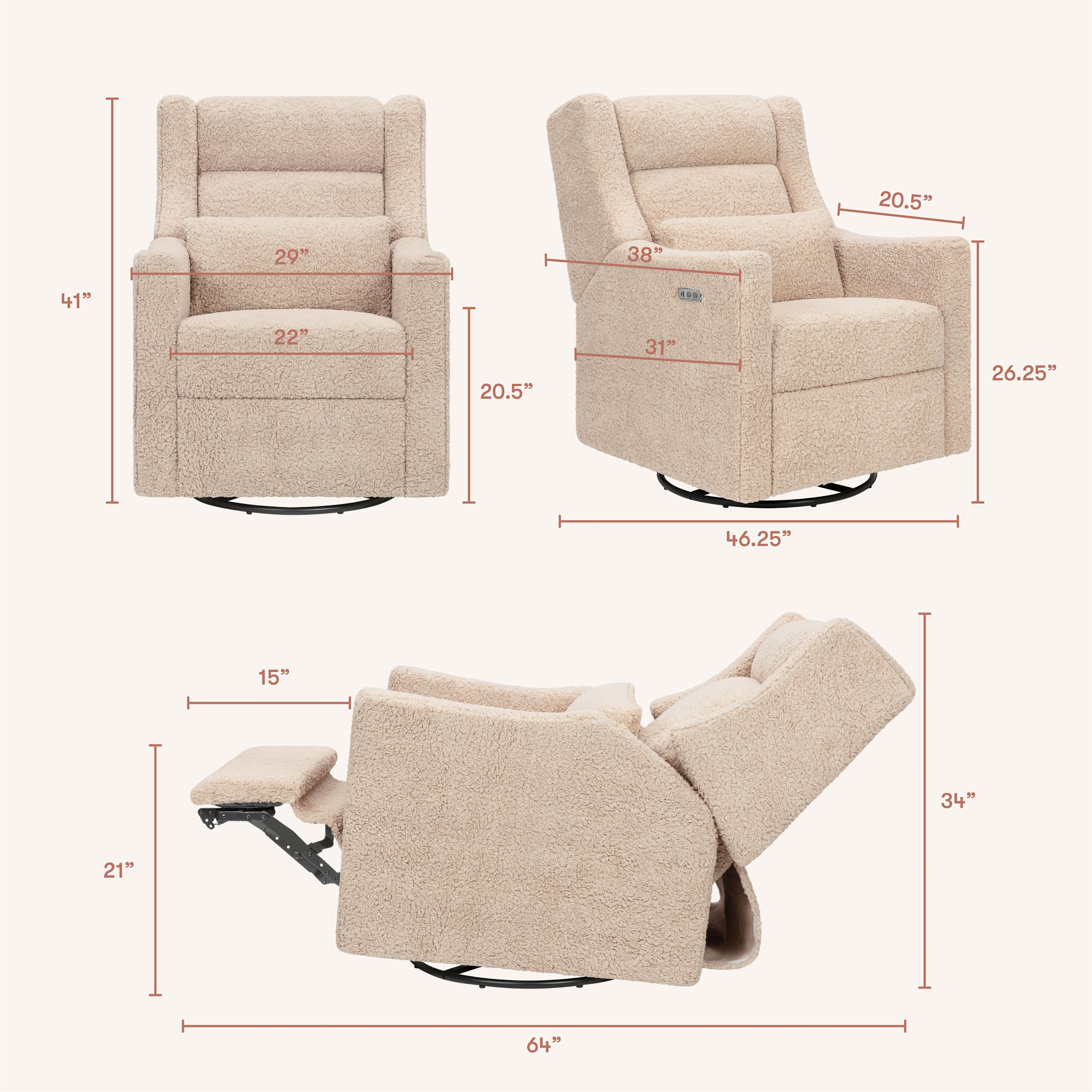 babyletto Kiwi Plus Power Recliner and Swivel Glider - Chai Shearling.