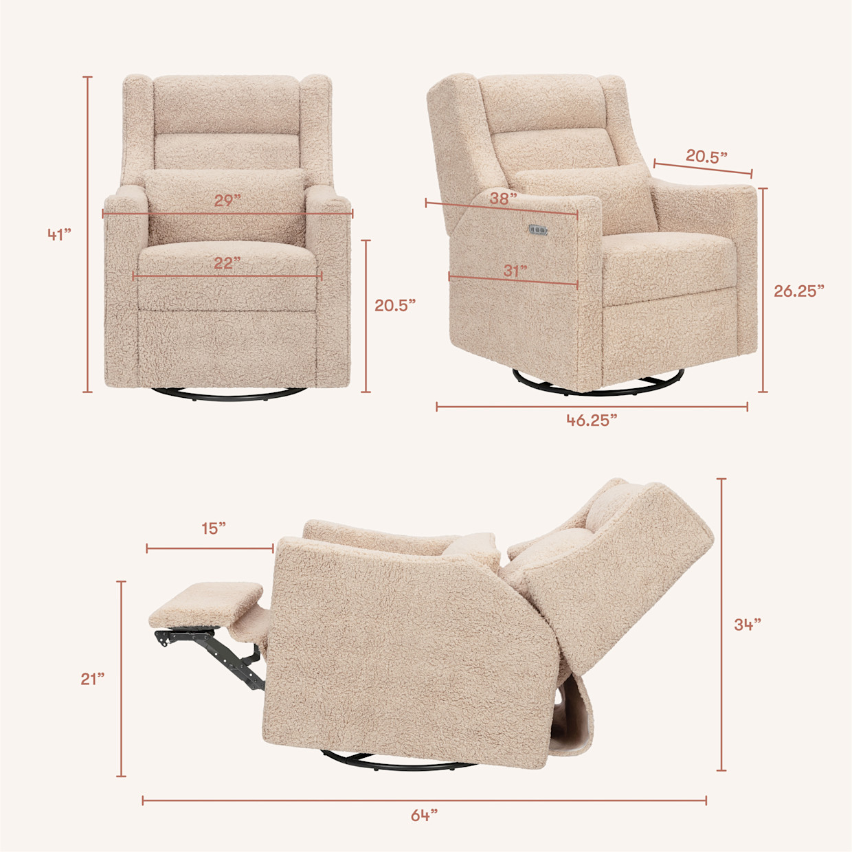 babyletto Kiwi Plus Power Recliner and Swivel Glider - Chai Shearling.