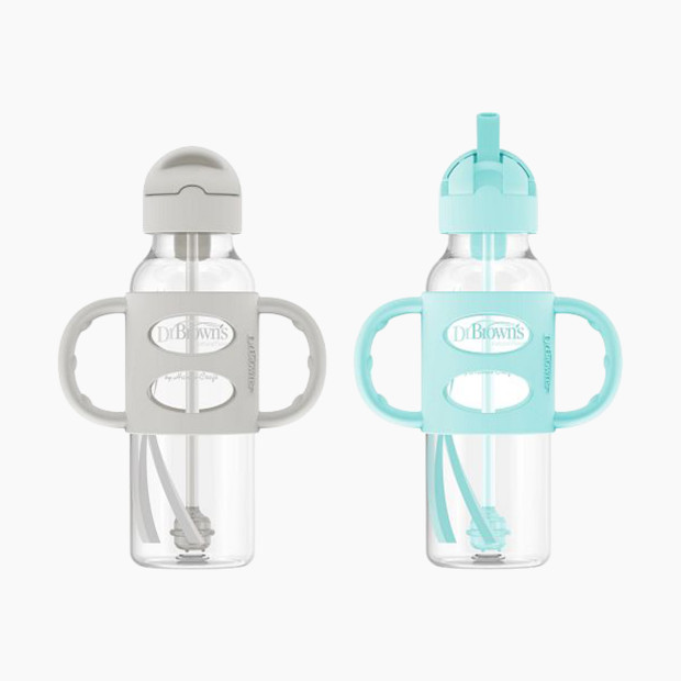 Dr. Brown's Narrow SIPPY STRAW Bottle 3/Silicone Handles - Gray & Green, 8 Oz, 2.