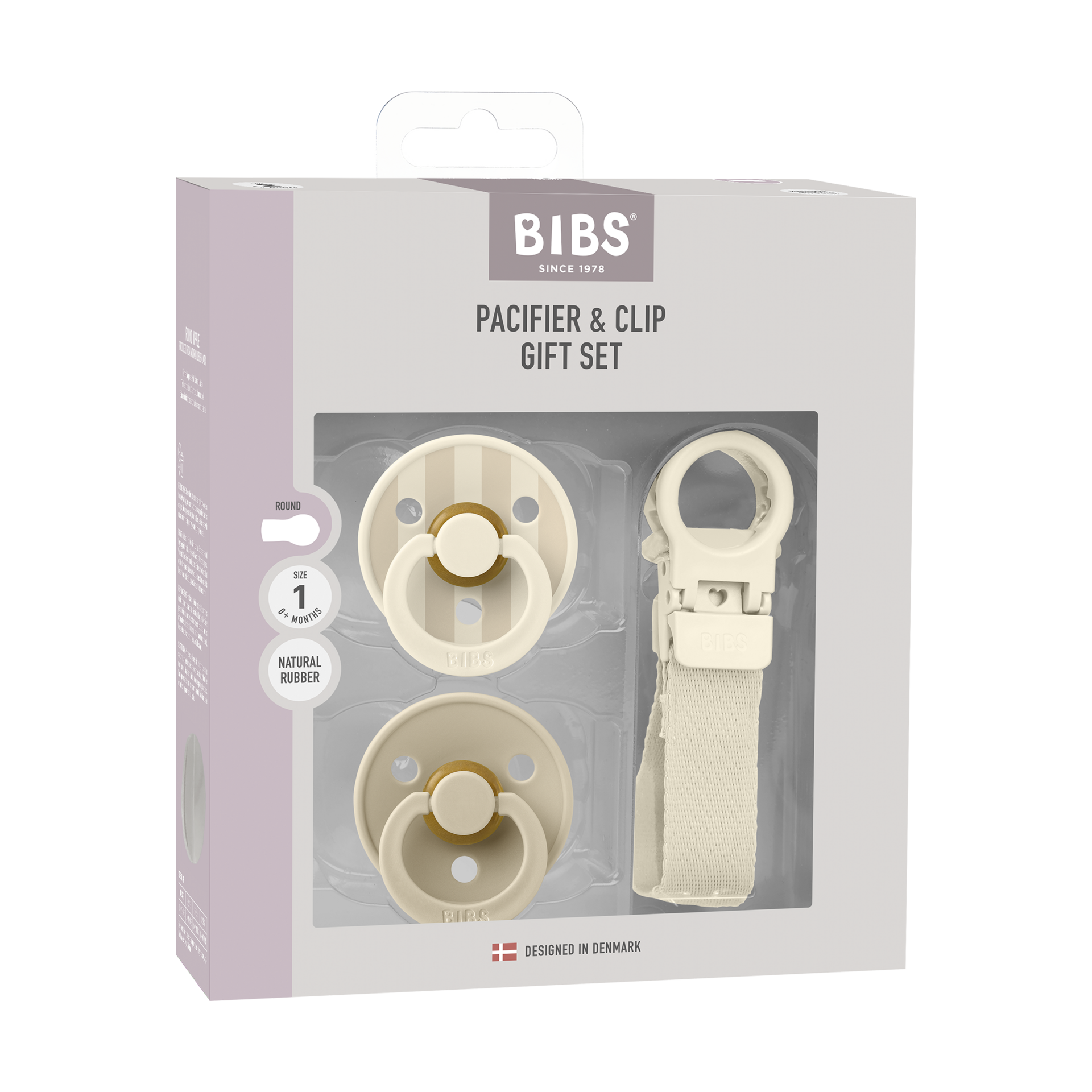 BIBS Colour Pacifier & Loop Clip Gift Set - Ivory.