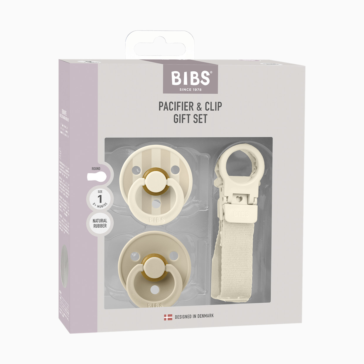 BIBS Colour Pacifier & Loop Clip Gift Set - Ivory.