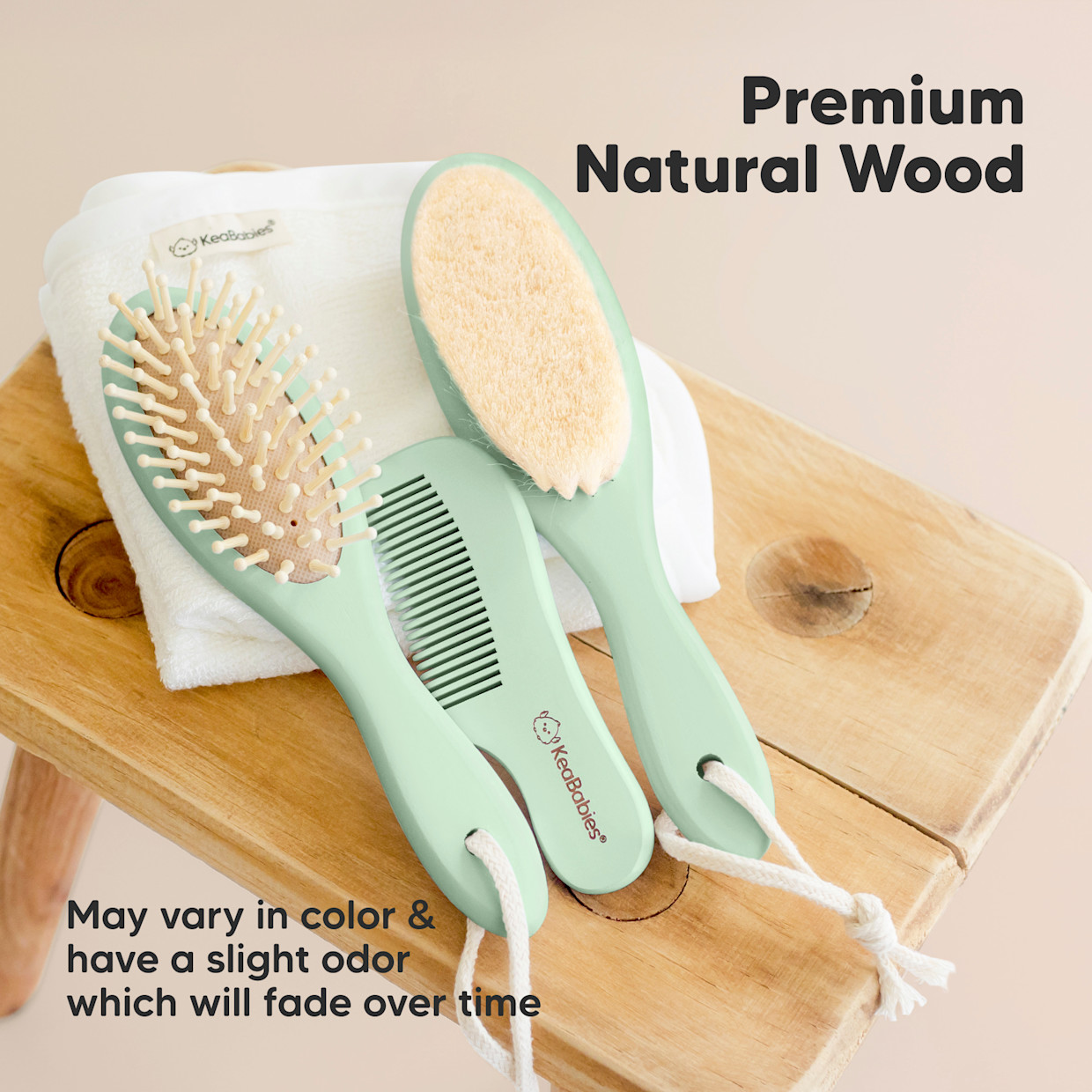 KeaBabies Baby Hairbrush Set - Sage.