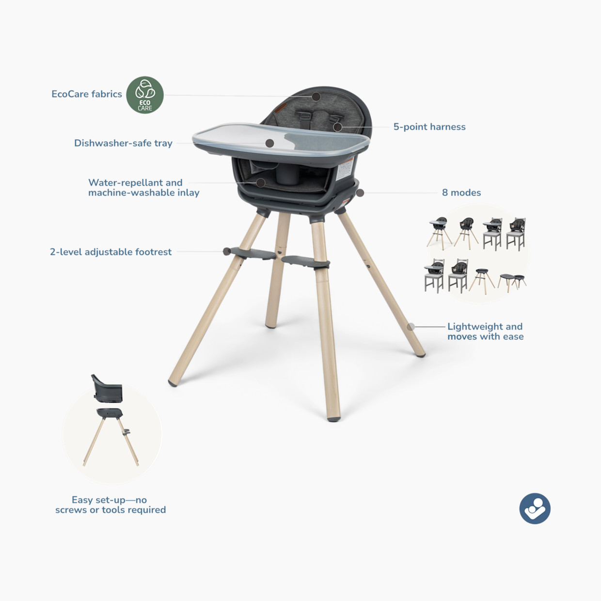 Maxi-Cosi Moa 8-in-1 High Chair - Classic Graphite.