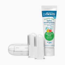 Dr. Brown's 100% Silicone Baby Finger Toothbrush and Toothpaste Set, 2-Pack Toothbrush with Storage Case, Fluoride-Free Apple Pear Toddler Toothpaste