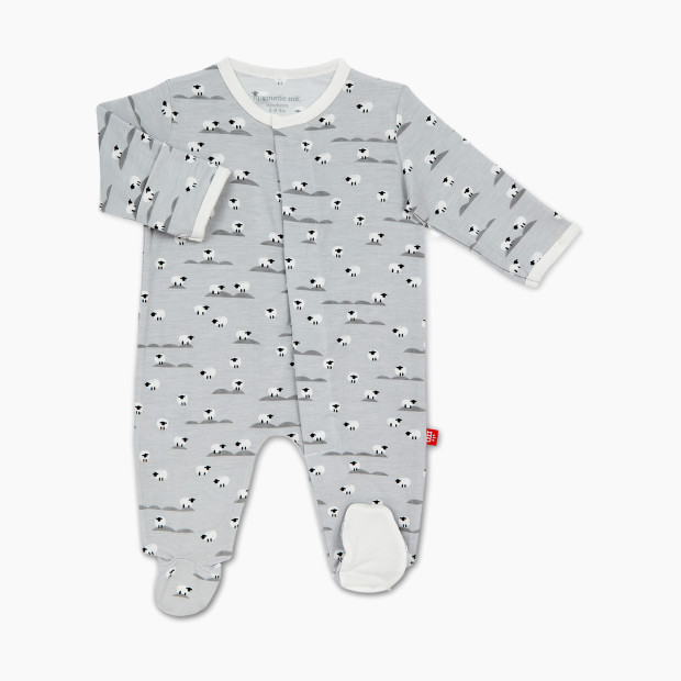 Magnetic Me Baa Baa Baby Modal Footie - Pastel Grey Baa Baa Baby, 3-6 Months.