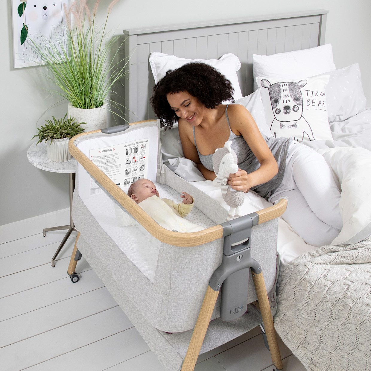 Tutti Bambini CoZee Air Bedside Crib - Oak/Sterling Silver.