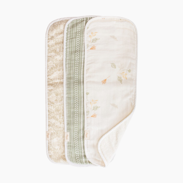 Crane Baby Cotton Muslin and Terry Burp Cloth Set (3 Pack) - Willow Ecru/Green.