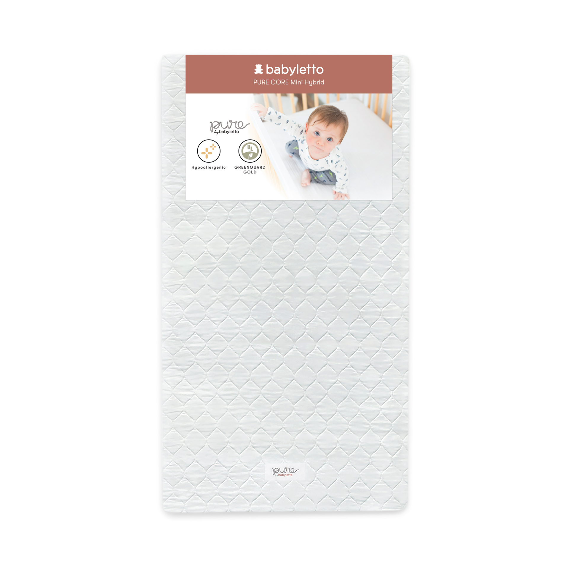 babyletto Mini Crib Size Pure Core Mattress with Hybrid Waterproof Cover.