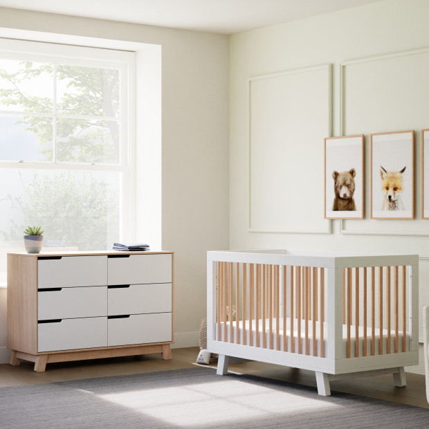 babyletto Hudson 3-in-1 Convertible Crib with Toddler Bed Conversion Kit - White/Washed Natural.