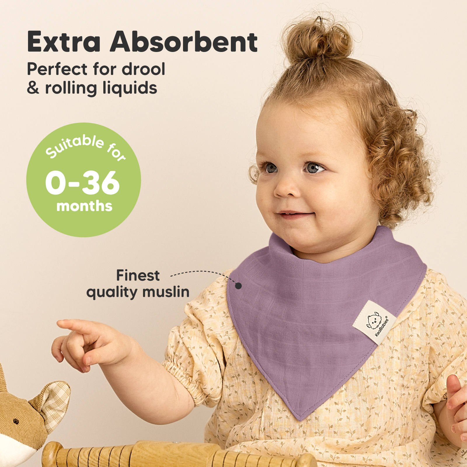 KeaBabies Lumi Muslin Bandana Bibs (8 Pack) - Lavender, 8.