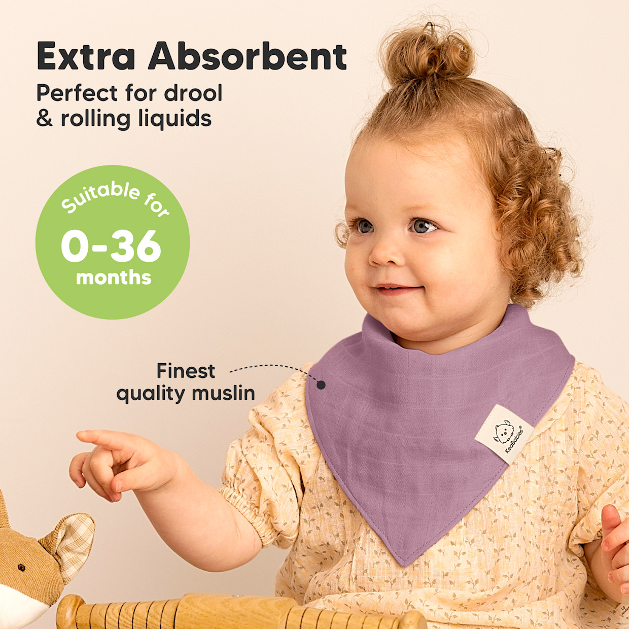 KeaBabies Lumi Muslin Bandana Bibs (8 Pack) - Lavender, 8.