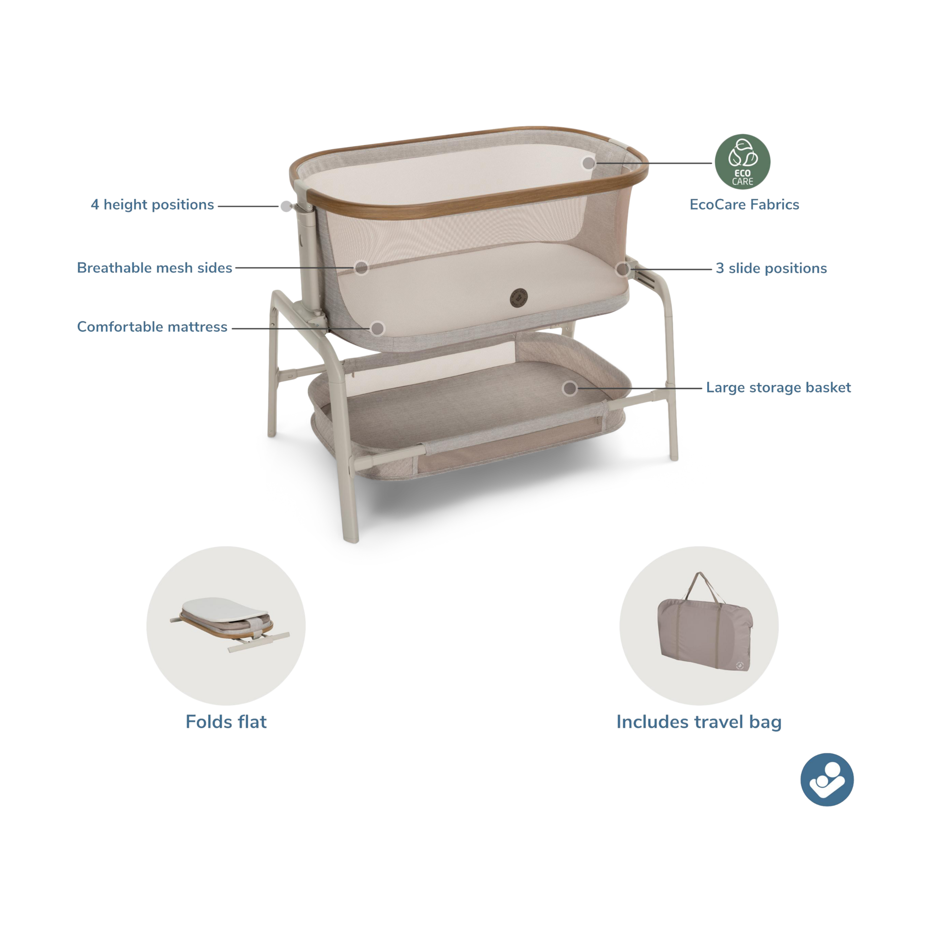 Maxi-Cosi Iora Bedside Bassinet - Classic Latte.