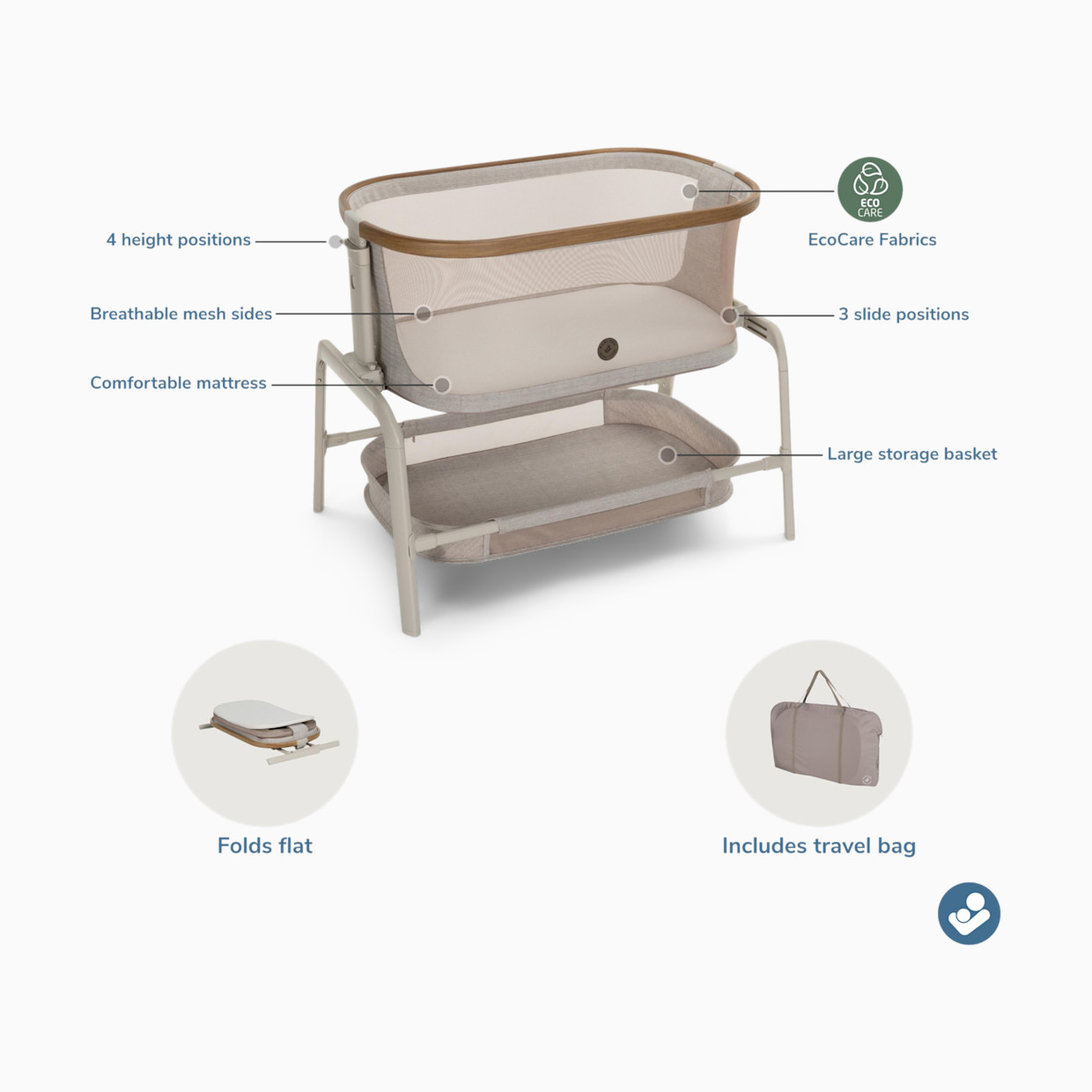 Maxi-Cosi Iora Bedside Bassinet - Classic Latte.
