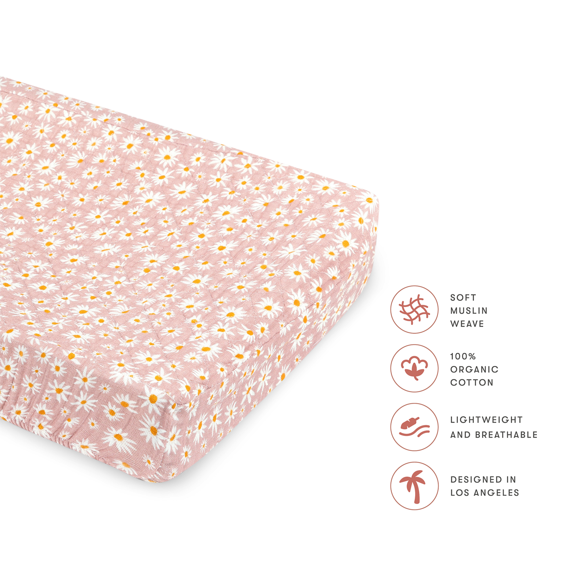 babyletto Quilted Changing Pad Cover in GOTS Certified Organic Muslin