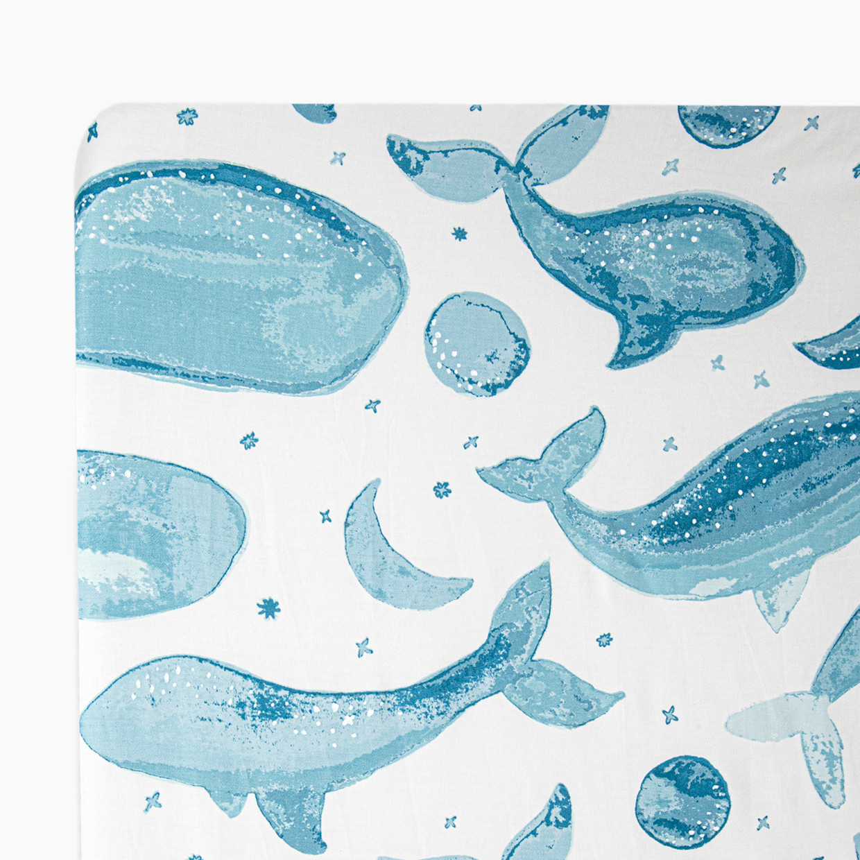 Crane Baby Cotton Sateen Crib Fitted Sheet - Caspian Whales.
