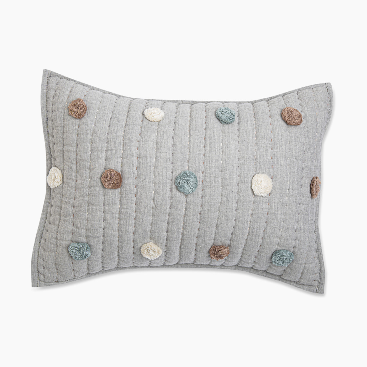 Crane Baby Pom Pom Quilted Pillow - Grey Melange.