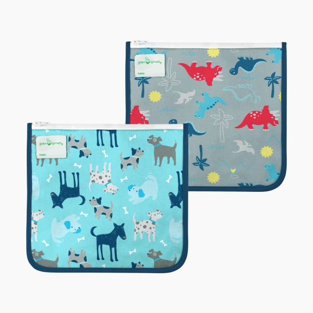 GREEN SPROUTS Reusable Insulated Storage Bags (2 Pack) - Aqua Dogs.