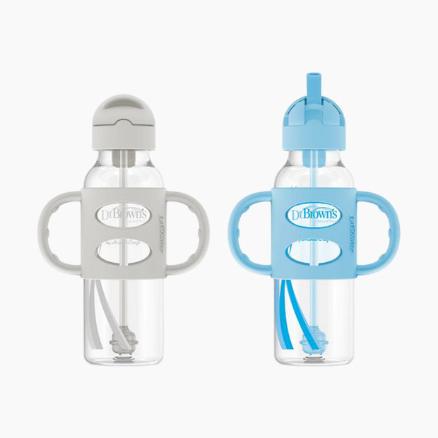 Dr. Brown's Narrow SIPPY STRAW Bottle 3/Silicone Handles - Gray & Blue, 8 Oz, 2.