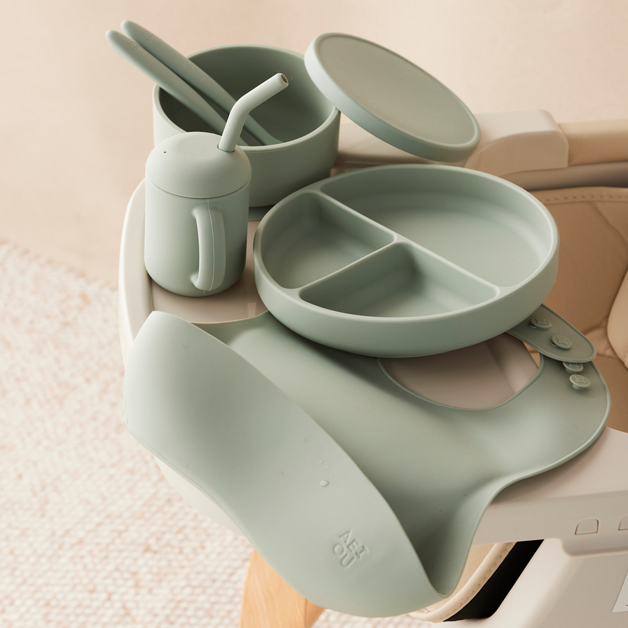 AEIOU Sippy Cup with Straw - Sage.