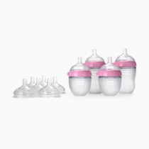 Comotomo Baby Bottle Bundle, Pink, (7 Piece Set)