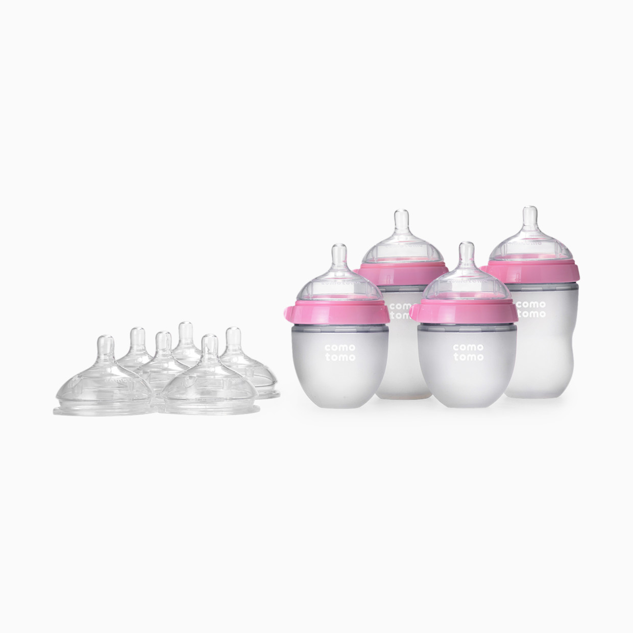 Comotomo Silicone Baby Bottle Bundle Starter Gift Set - Pink.