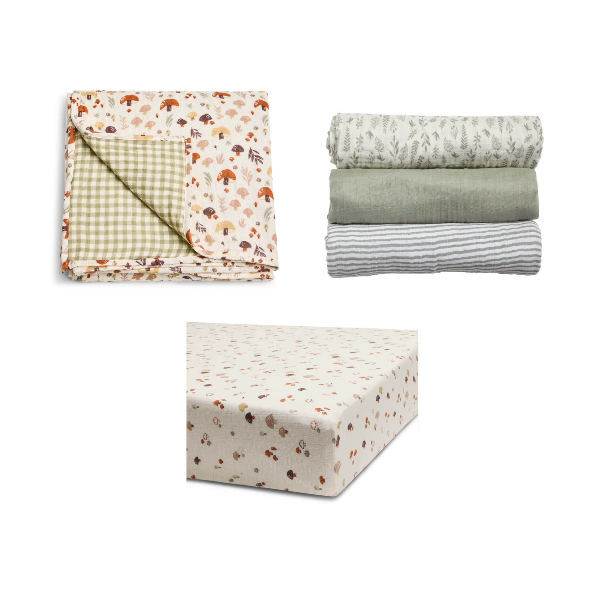 Tiny Kind Organic Cotton Muslin Nursery Gift Set - Mushroom Forest.