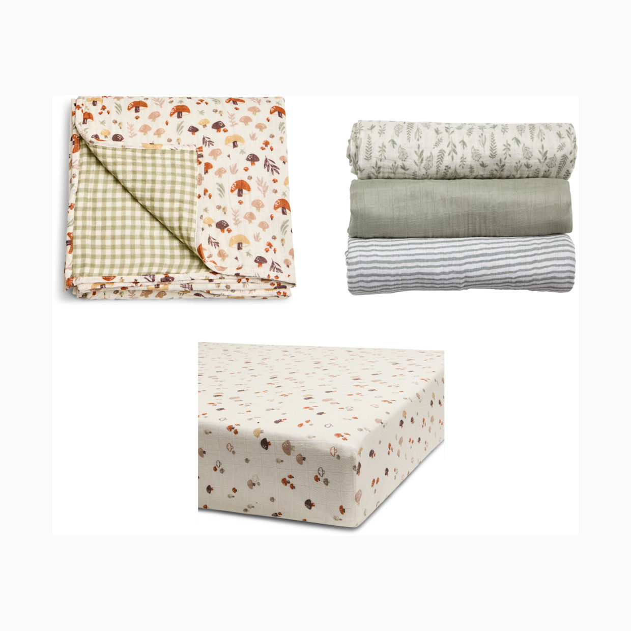 Tiny Kind Organic Cotton Muslin Nursery Gift Set - Mushroom Forest.