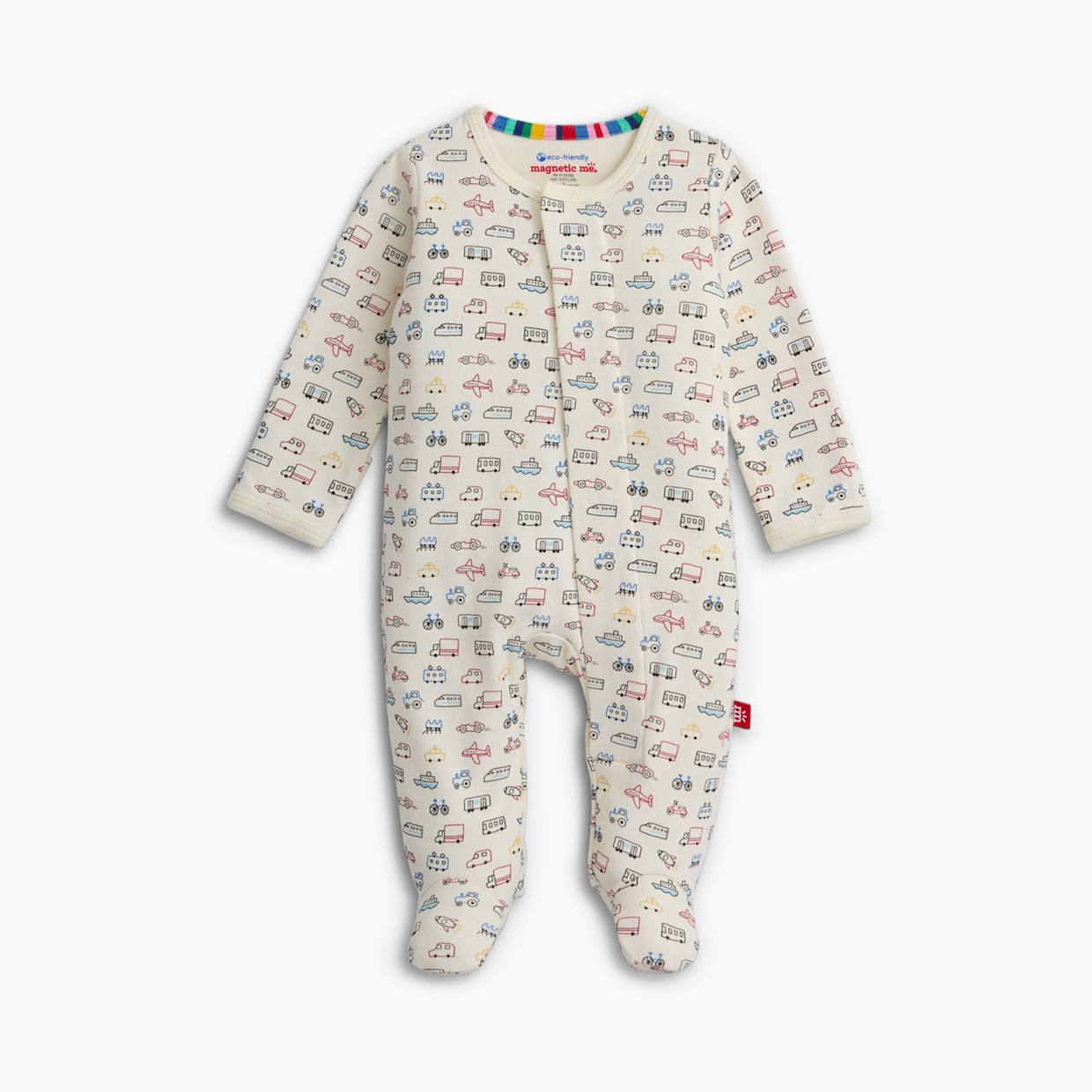 Magnetic Me Organic Cotton Magnetic Footie 2 Pack Bundle - Blue/ Cars, 0-3 M.