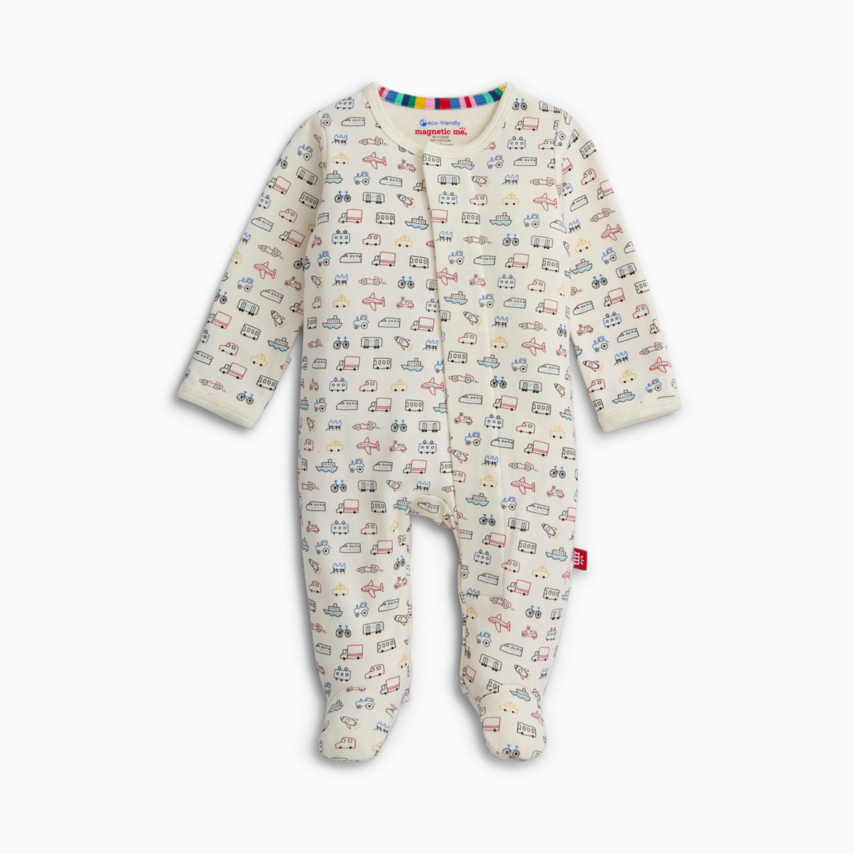 Magnetic Me Organic Cotton Magnetic Footie 2 Pack Bundle - Blue/ Cars, 0-3 M.