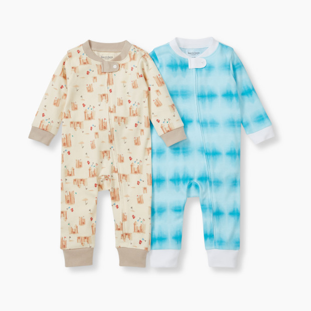 Burt's Bees Baby 2 Pack Sleep & Play Pajamas Organic Cotton - Tan/Blue, 6-9 Months.