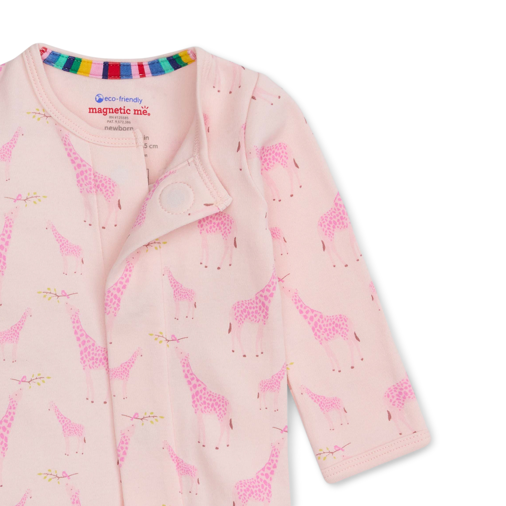 Magnetic Me Organic Cotton Footie - Pink Jolie Giraffe, Newborn.