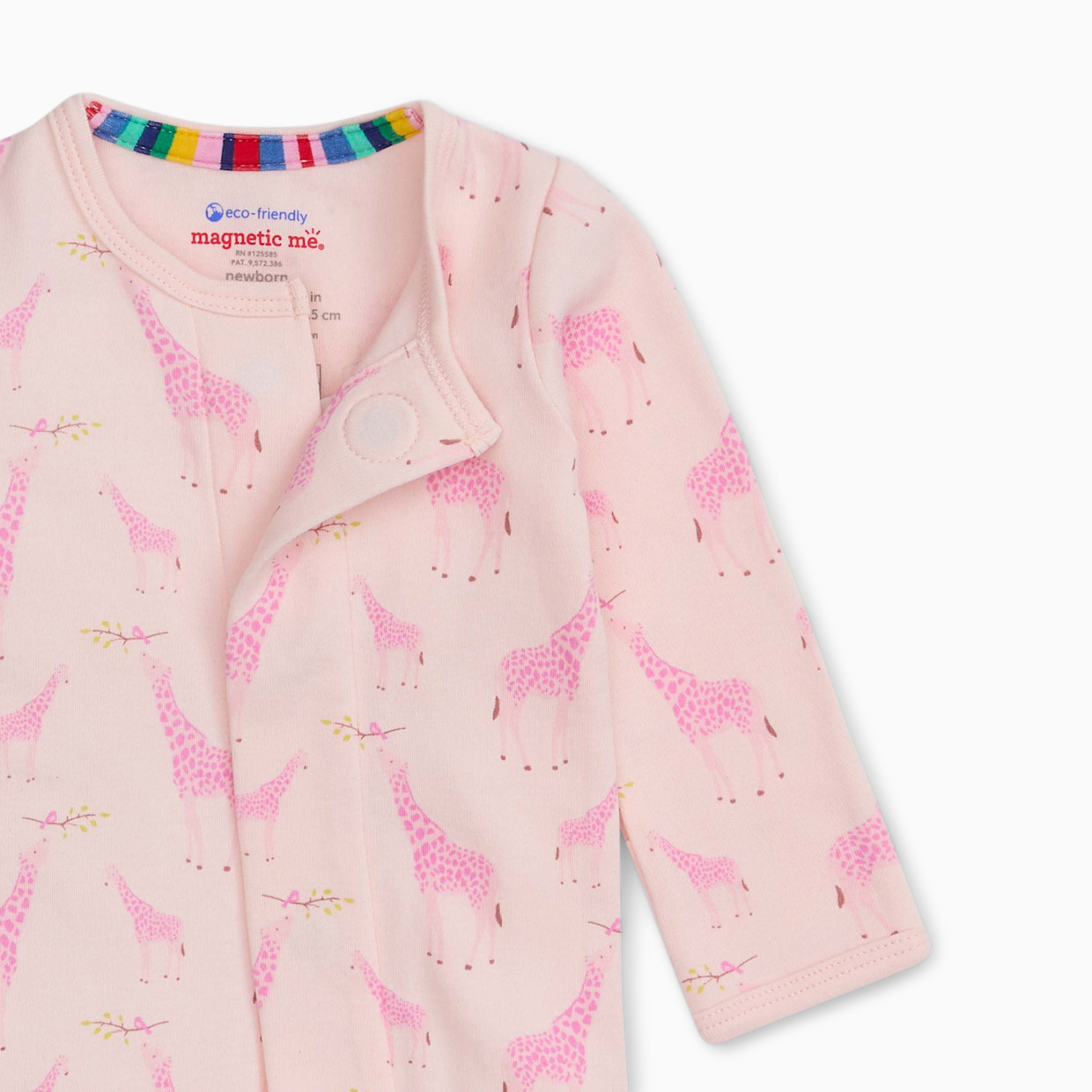 Magnetic Me Organic Cotton Footie - Pink Jolie Giraffe, Newborn.