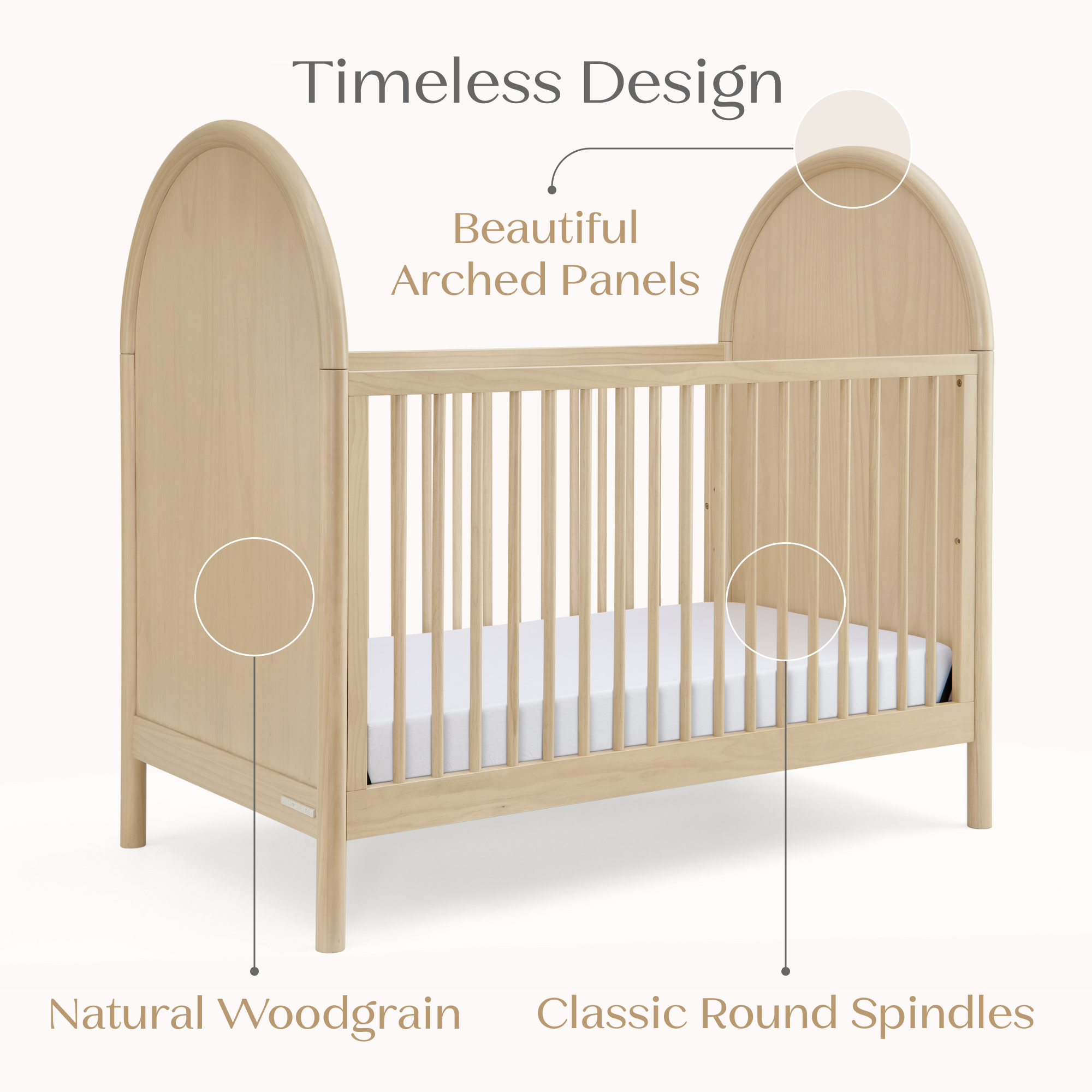 Delta Children Vivi 4-in-1 Convertible Crib - Natural Sandstone.
