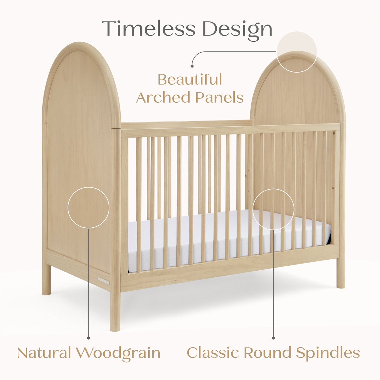 Delta Children Vivi 4-in-1 Convertible Crib - Natural Sandstone.