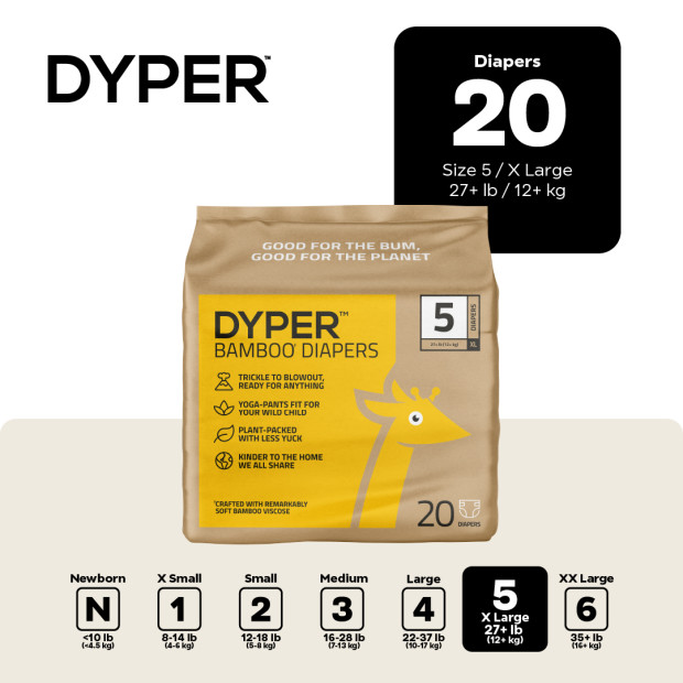 DYPER Bamboo Viscose Baby Diapers - Size 5, 1.