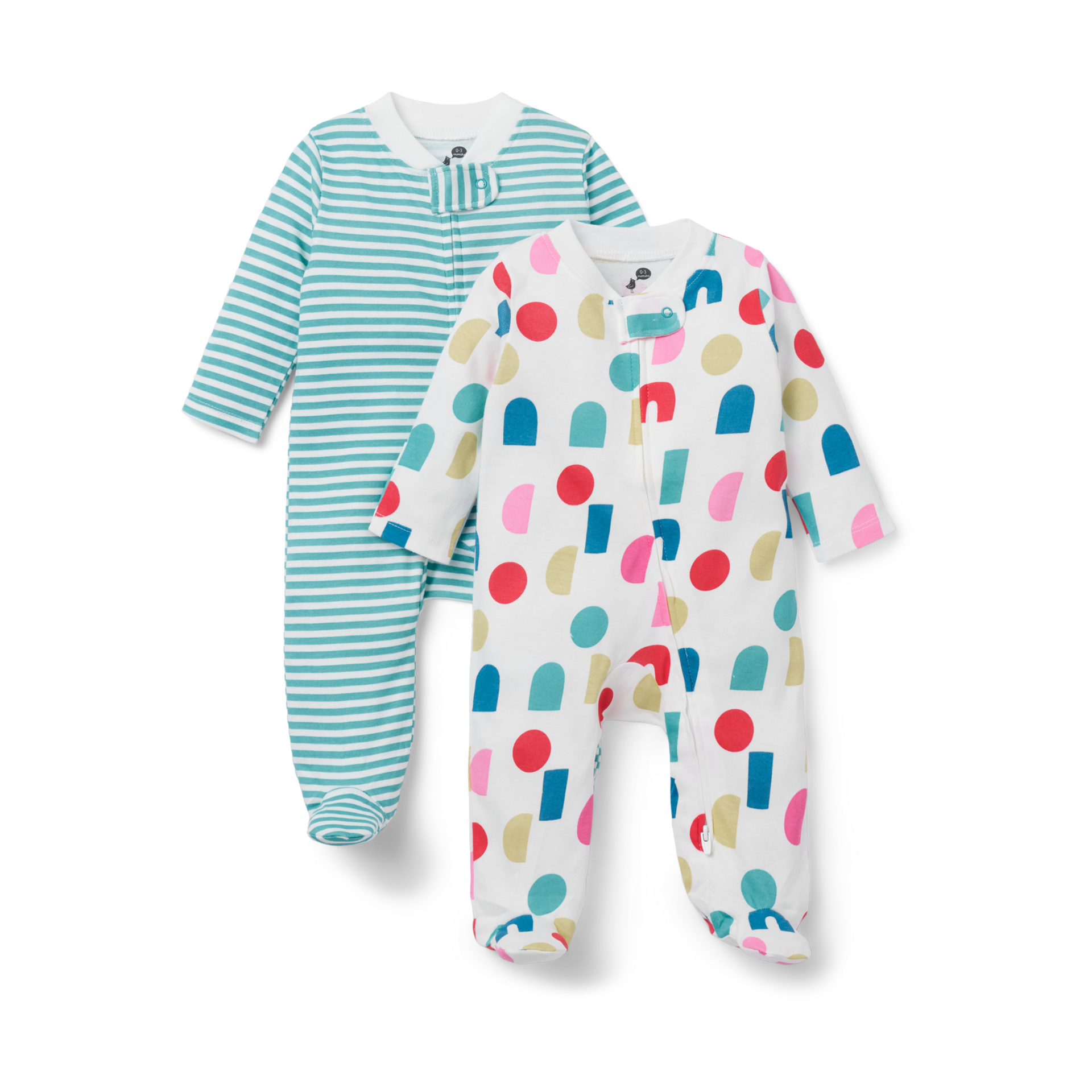 Small Story Organic Cotton 2-Way Zip Footie (2 Pack) - Bright Blocks, 0-3 M.