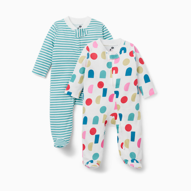 Small Story Organic Cotton 2-Way Zip Footie (2 Pack) - Bright Blocks, 0-3 M.