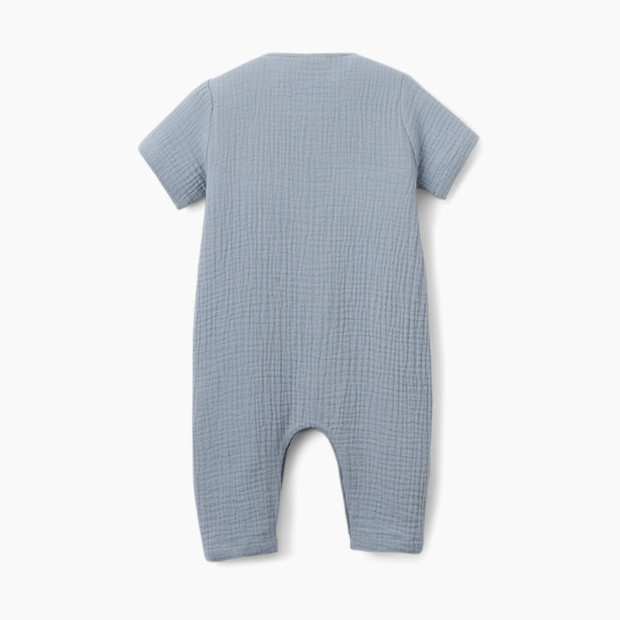 Elegant Baby Organic Muslin Baby Jumpsuit - Stone Blue, 3-6 M.