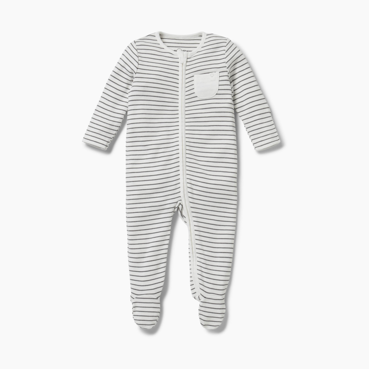 MORI Clever Zip Baby Pajamas - Grey Stripe, 3-6m.