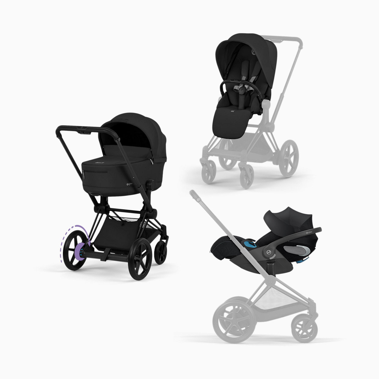 Cybex ePRIAM + CLOUD T + PRIAM Fold Lux Travel System - Sepia Black.