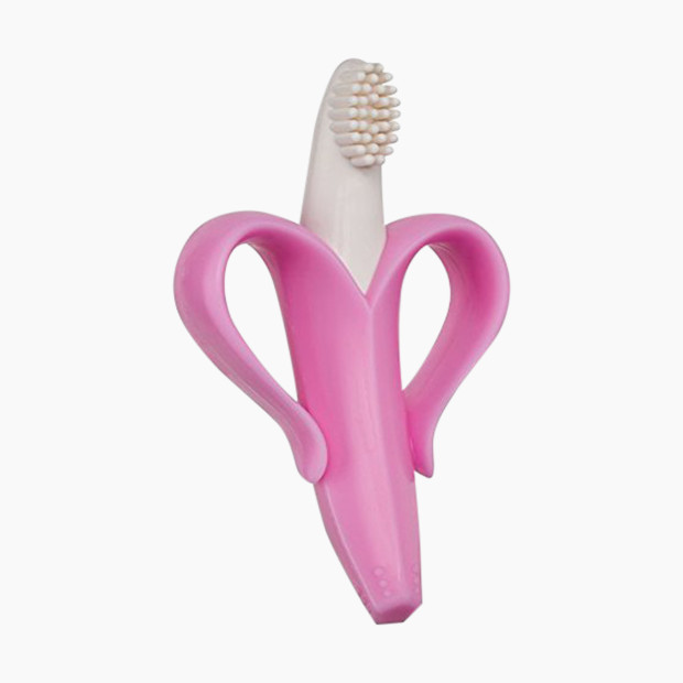 Baby Banana Teether & Infant Training Toothbrush - Pink.