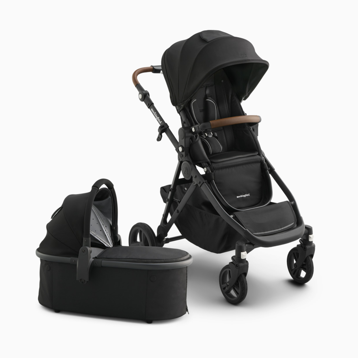 Mockingbird Single-to-Double Stroller 3.0 and Bassinet Bundle - Black With Penny Leather.