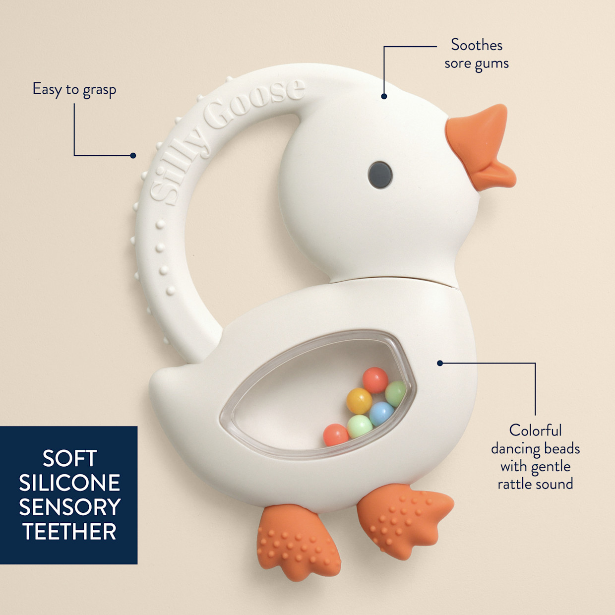 Itzy Ritzy Bitzy Shake Goose Teether - White.