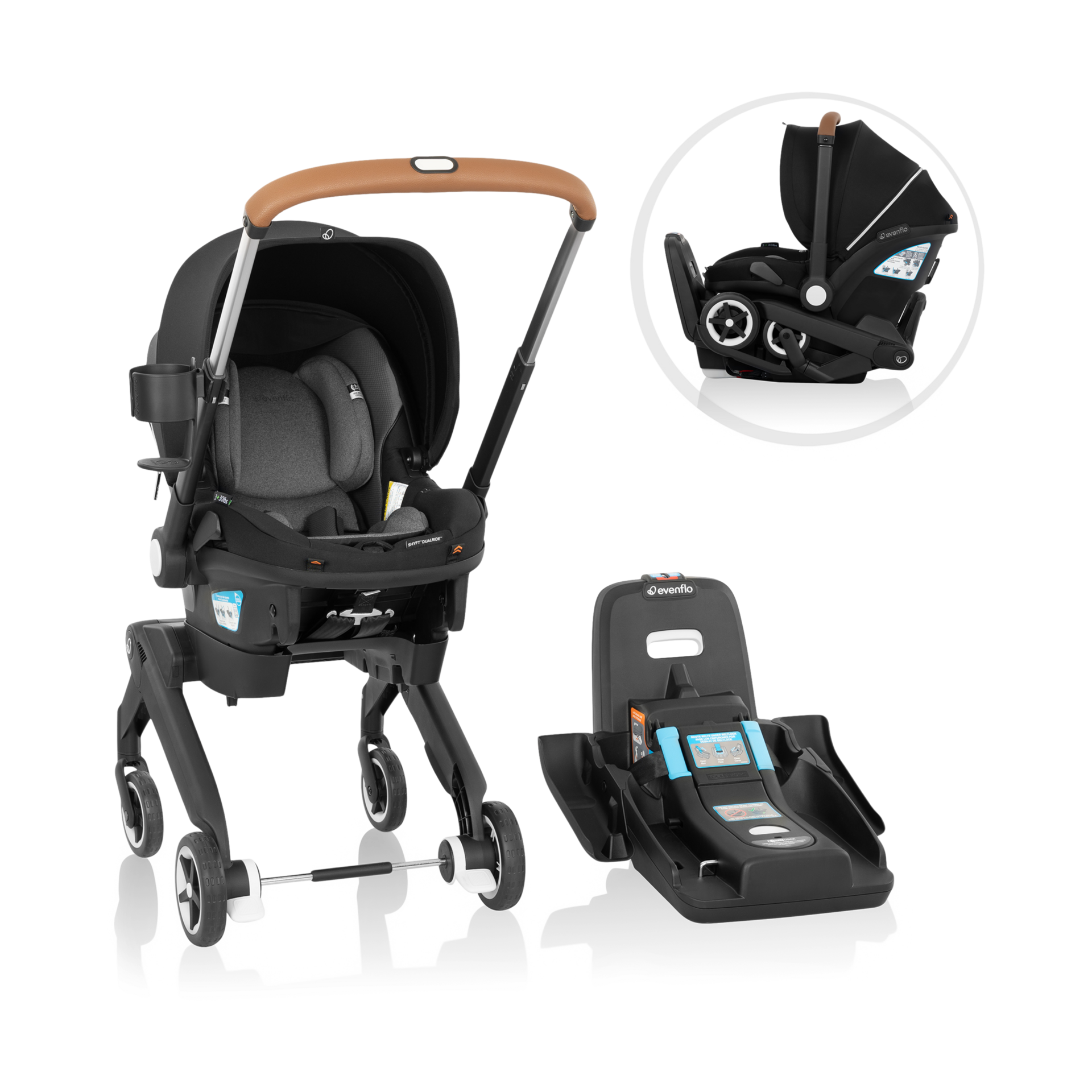 Evenflo Gold Shyft DualRide Infant Car Seat and Stroller Combo w/Carryall Storage (Moonstone Gray)
