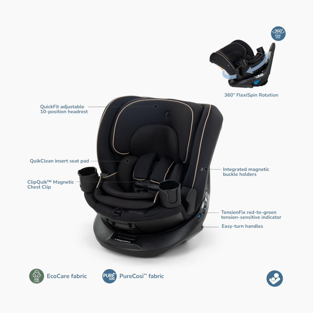 Maxi-Cosi Andi 360° Rotating All-in-One Convertible Car Seat - Black.