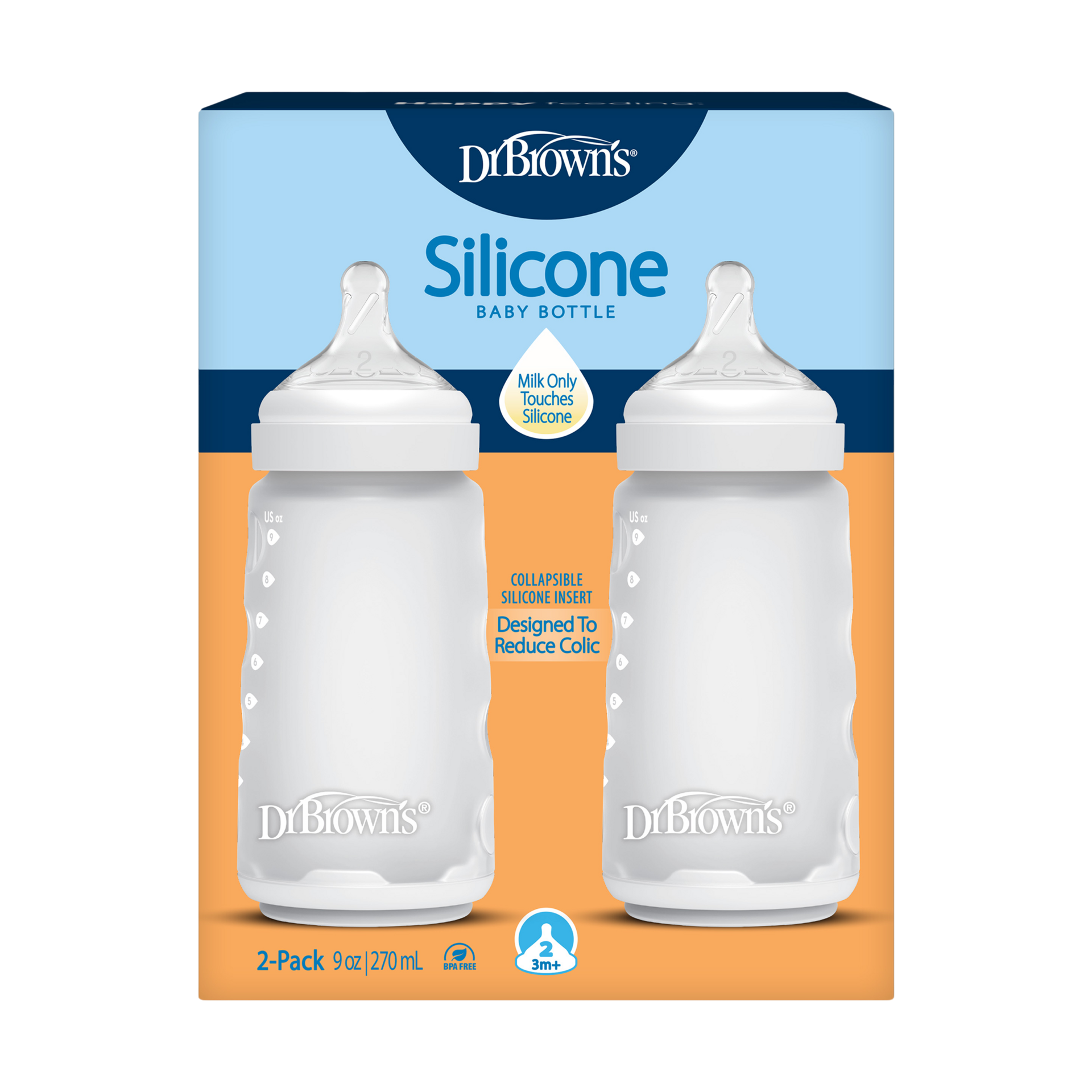 Dr. Brown's Options+ Wide-Neck Silicone Baby Bottles - White, 9 Oz.