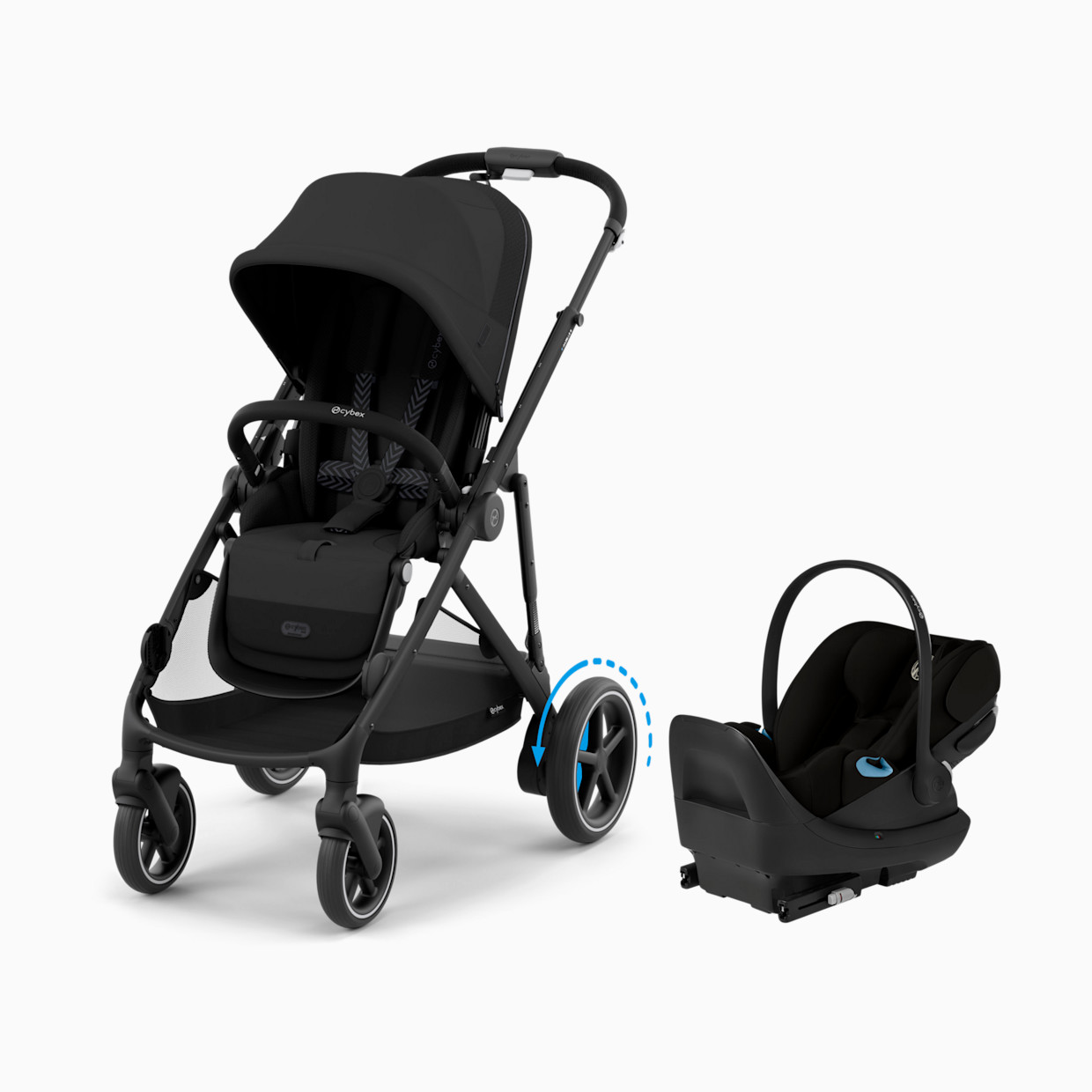 Cybex eGazelle S Stroller + Cloud G Pro Travel System - Black Frame/Moon Black Seat.