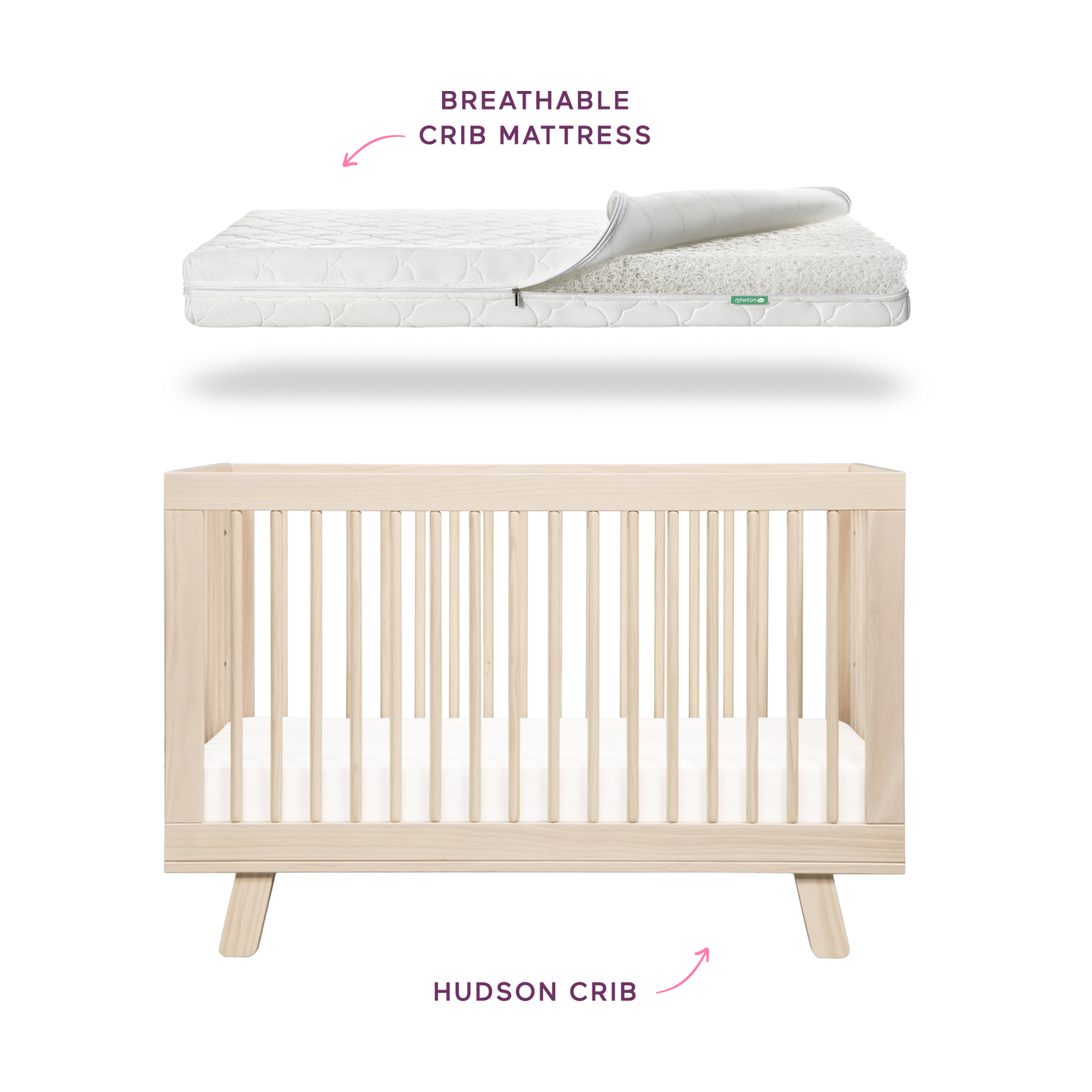 babyletto x Newton Baby Hudson Crib & Breathable 2-Stage Mattress Bundle.