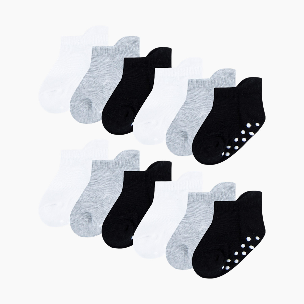 Huggies Gripper Socks (12 Pack) - White/Grey/Black, 0-6 M.
